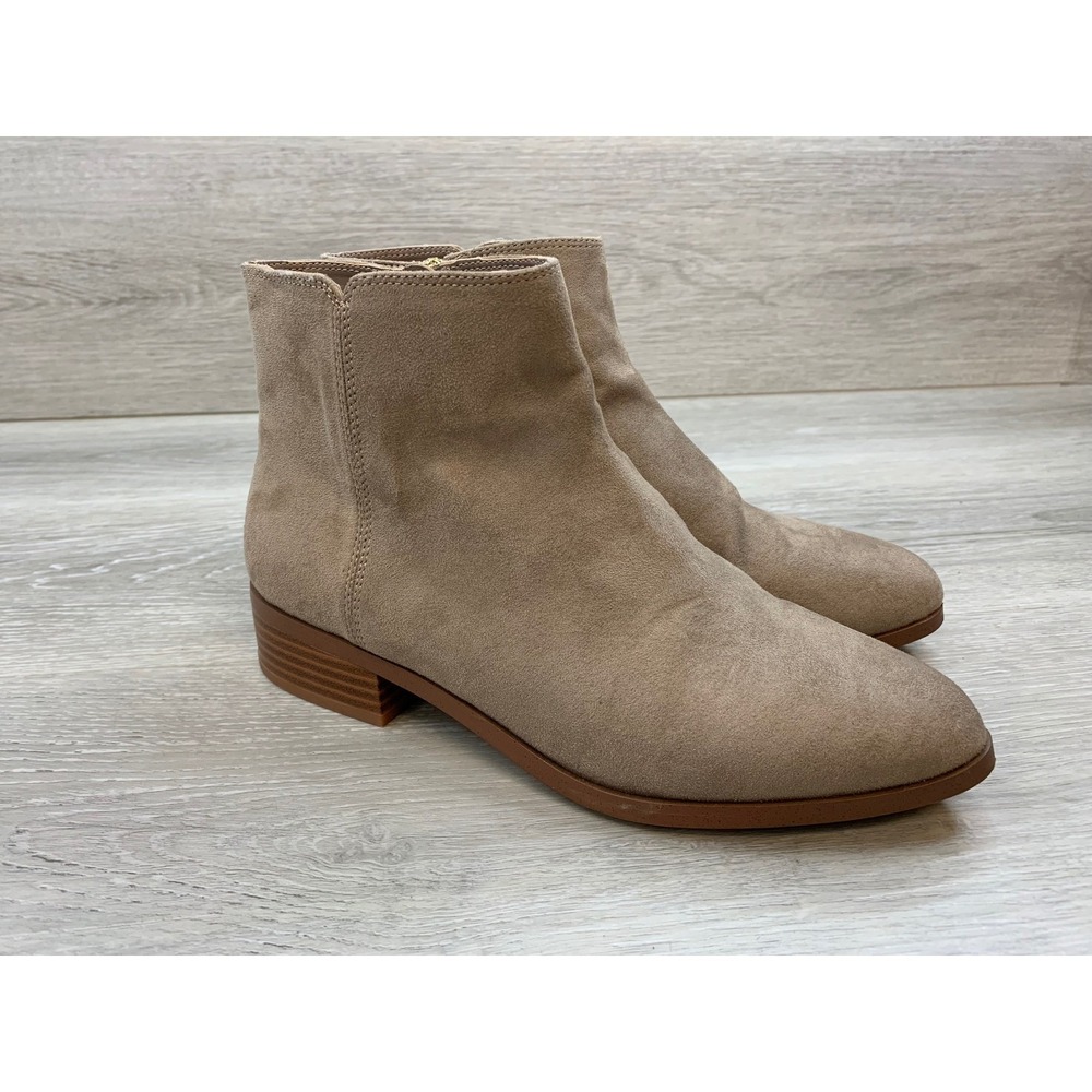 J.Crew Women's Tan Faux Suede Ankle Boots Low Block Heel 8 Side Zip Shoes